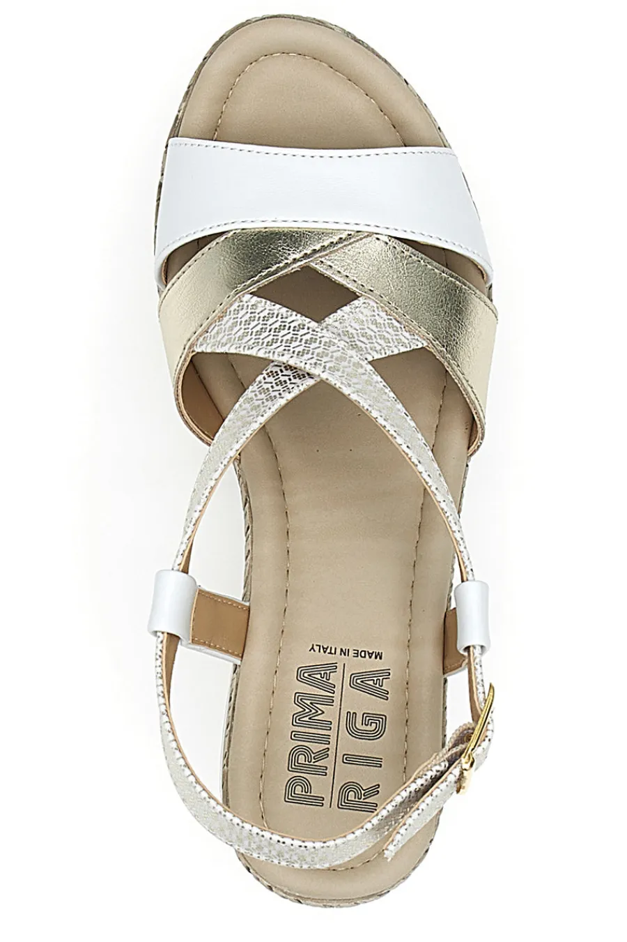 Sandali Bianchi e Oro Con Zeppa MK3234109-PRIMA RIGA