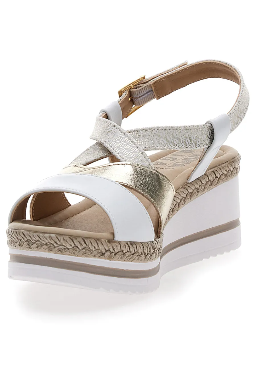 Sandali Bianchi e Oro Con Zeppa MK3234109-PRIMA RIGA