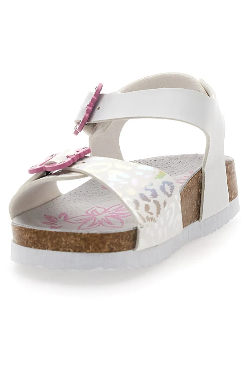 Sandali bianchi leopardati con fibbie rosa Pitt Kids 14505