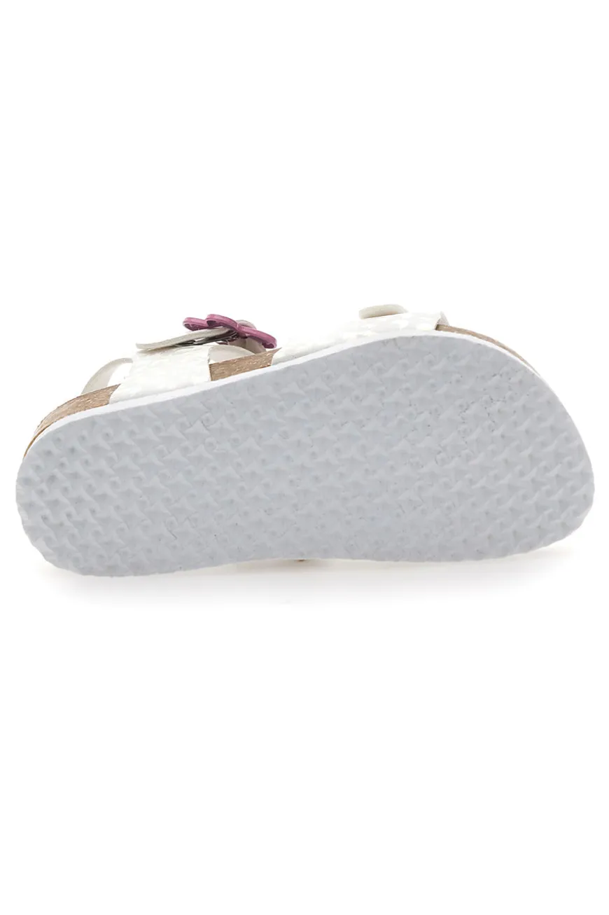 Sandali bianchi leopardati con fibbie rosa Pitt Kids 14505