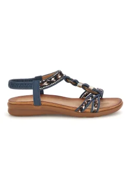 Sandali blu con fasce intrecciate e cinturino elasticizzato Quanna mel K358607-QUANNA MELL Sale