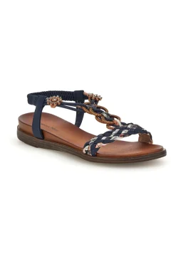 Sandali blu con fasce intrecciate e applicazioni gioiello Quanna mel 560317-QUANNA MELL