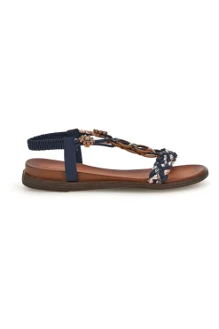 Sandali blu con fasce intrecciate e applicazioni gioiello Quanna mel 560317-QUANNA MELL