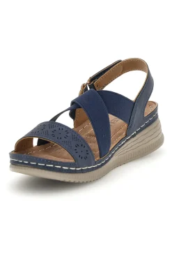Sandali blu con zeppa e fasce incrociate Q17751-MIO TEMPO New
