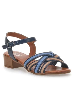 Sandali Blu e Marroni con Tacco a Blocco in Vera Pelle 243110-PITTARELLO LOOK Online