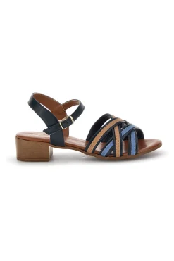 Sandali blu in pelle con tacco basso e listini 243110-PITTARELLO LOOK Clearance