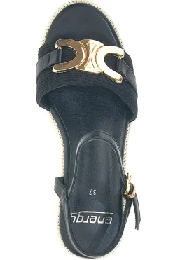 Sandali con zeppa neri con dettagli oro E6000-ENERGY Hot