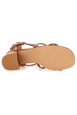 Sandali cuoio con pietre dorate e tacco largo 1644-MON DIEU Discount