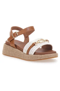 Sandali cuoio e bianco con dettaglio gioiello L25762-PITTARELLO SUN Sale