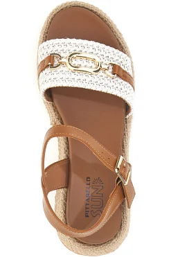 Sandali cuoio e bianco con dettaglio gioiello L25762-PITTARELLO SUN Sale