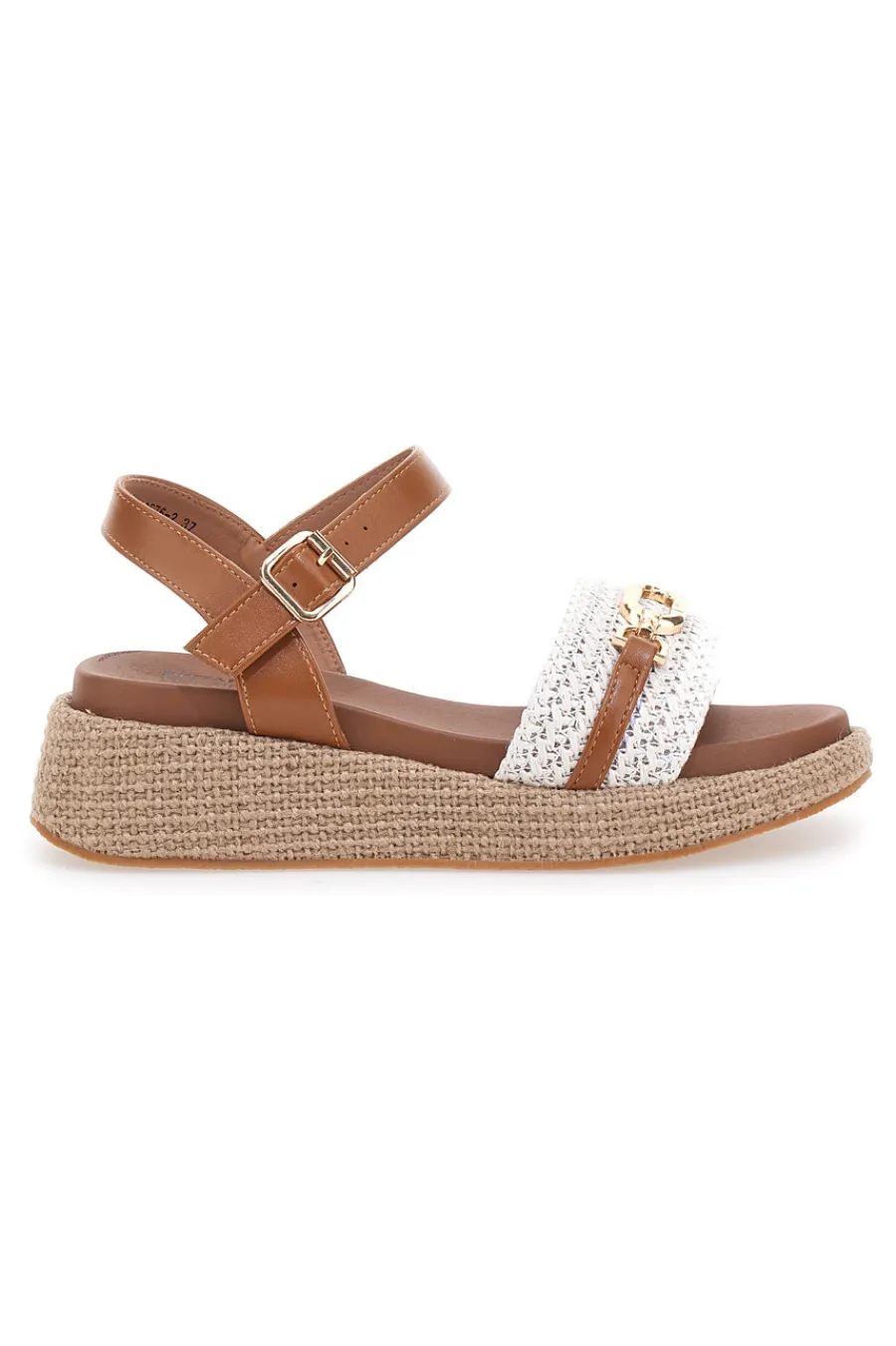 Sandali cuoio e bianco con dettaglio gioiello L25762-PITTARELLO SUN Sale