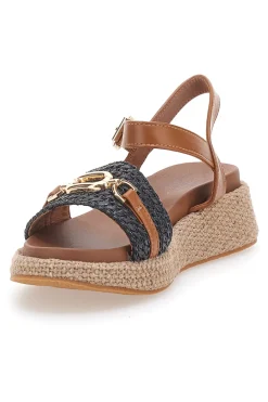 Sandali cuoio e nero con dettaglio gioiello da donna L25762-PITTARELLO SUN Discount