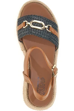 Sandali cuoio e nero con dettaglio gioiello da donna L25762-PITTARELLO SUN Discount
