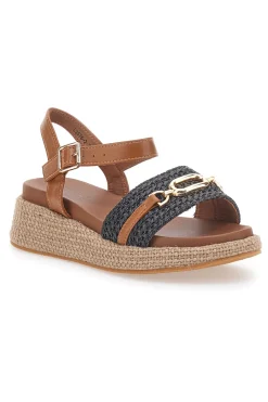 Sandali cuoio e nero con dettaglio gioiello da donna L25762-PITTARELLO SUN Discount