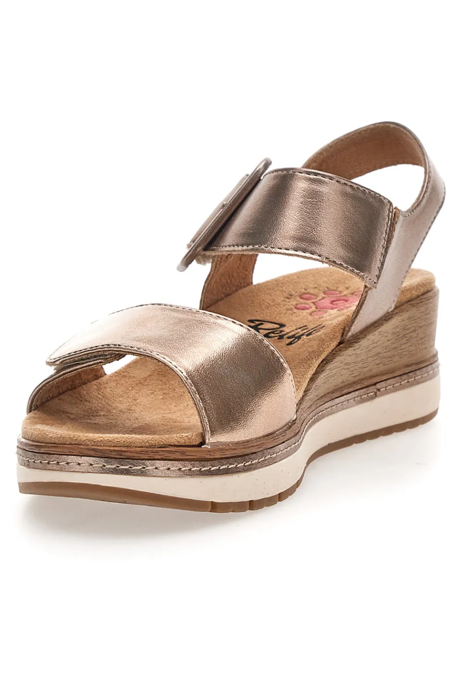 Sandali da donna rosa gold con doppia fascia e zeppa 67172670103-RELIFE Clearance