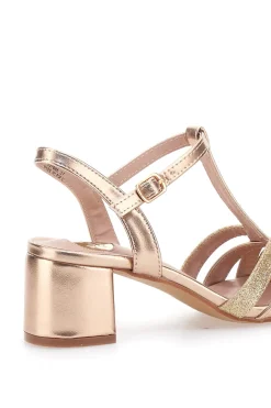 Sandali dorati con tacco basso e glitter 307095-LE HAVRE PARIS Sale