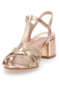 Sandali dorati con tacco basso e glitter 307095-LE HAVRE PARIS Sale