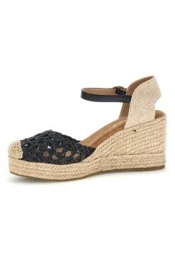 Sandali Espadrillas neri con zeppa e cinturino P714-FUN BEACH New