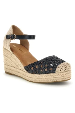 Sandali Espadrillas neri con zeppa e cinturino P714-FUN BEACH New
