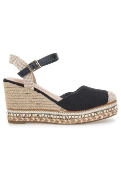 Sandali Espadrillas Neri Con Zeppa e Fibbia 322290-PITTARELLO SUN Online