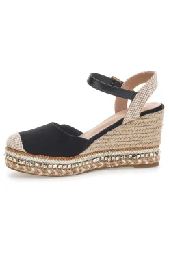 Sandali Espadrillas Neri Con Zeppa e Fibbia 322290-PITTARELLO SUN Online