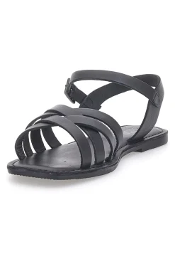 Sandali flat neri con fasce incrociate e cinturino alla caviglia A99311101-PITTARELLO SUN Discount