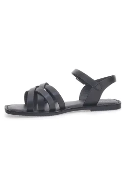 Sandali flat neri con fasce incrociate e cinturino alla caviglia A99311101-PITTARELLO SUN Discount