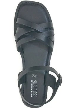 Sandali flat neri con fasce incrociate e cinturino alla caviglia A99311101-PITTARELLO SUN Discount