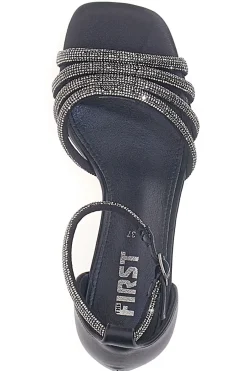 Sandali Gioiello Neri con Tacco Basso e Cinturini con Glitter 612-THE FIRST