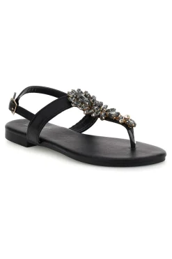 Sandali infradito nero con gioiello PREA3574-MON DIEU
