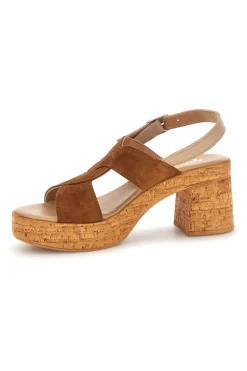 Sandali in pelle marrone con tacco largo e plateau 322418379-PITTARELLO Clearance