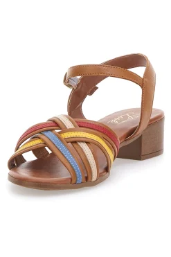 Sandali marroni con fascie colorate in Vera Pelle 243110-PITTARELLO LOOK Online