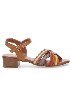 Sandali marroni con fascie colorate in Vera Pelle 243110-PITTARELLO LOOK Online