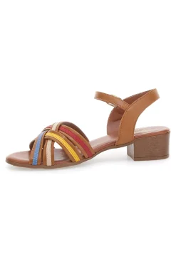 Sandali marroni con fascie colorate in Vera Pelle 243110-PITTARELLO LOOK Online