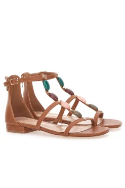 Sandali Marroni con Pietre Colorate 695-MON DIEU Hot