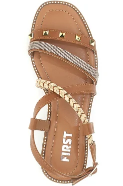 Sandali Marroni Con Suola Flat e Borchie 313811-THE FIRST Best
