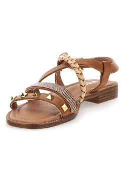 Sandali Marroni Con Suola Flat e Borchie 313811-THE FIRST Best