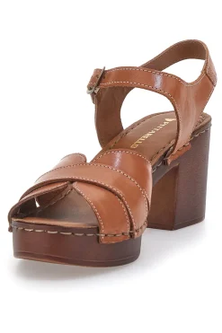 Sandali Marroni con Tacco a Blocco e Tomaia in Pelle 1146209-PITTARELLO