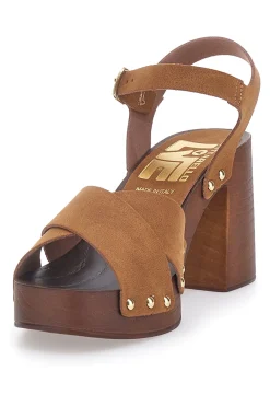 Sandali marroni con tacco largo e borchiette 9086-PITTARELLO LOVE Clearance
