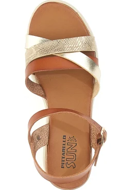 Sandali marroni con zeppa bassa e fasce incrociate FW10172-PITTARELLO SUN New