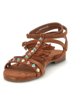 Sandali marroni in vera pelle con borchie e frange IF6927-PITTARELLO LOOK Best