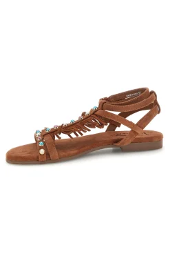 Sandali marroni in vera pelle con borchie e frange IF6927-PITTARELLO LOOK Best