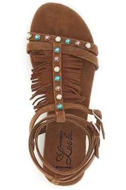 Sandali marroni in vera pelle con borchie e frange IF6927-PITTARELLO LOOK Best
