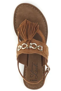 Sandali marroni in vera pelle infradito con frange IF6797-PITTARELLO LOOK Clearance