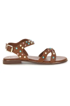 Sandali marroni in vera pelle con borchie multicolor IF6980-PITTARELLO LOOK Clearance
