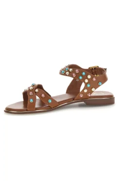 Sandali marroni in vera pelle con borchie multicolor IF6980-PITTARELLO LOOK Clearance