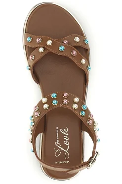 Sandali marroni in vera pelle con borchie multicolor IF6980-PITTARELLO LOOK Clearance