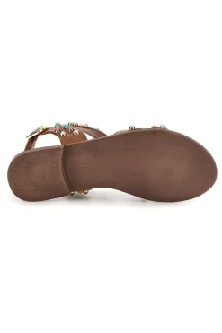 Sandali marroni in vera pelle con borchie multicolor IF6980-PITTARELLO LOOK Clearance