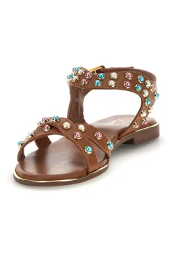 Sandali marroni in vera pelle con borchie multicolor IF6980-PITTARELLO LOOK Clearance