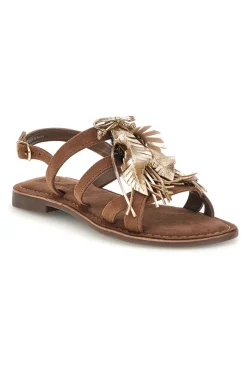Sandali marroni in vera pelle con frange e decoro frontale IF8162-PITTARELLO LOOK